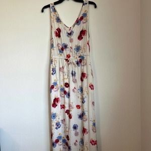 LUCKY BRAND Womens Ivory Tie Waist Floral Sleeveless V Neck Maxi Sheath Dress M